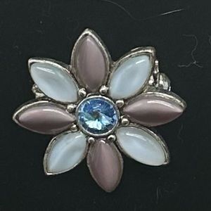 Vintage Brooch Pink White Mother of Pearl Brooch Pin with Purple Stone Pin